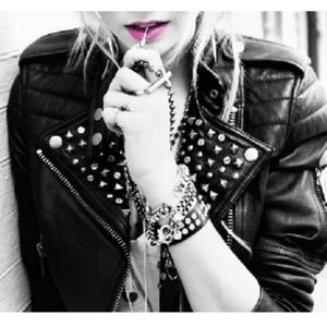 Punk studded cropped leather jacket